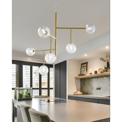 BOLLE 6 SOSPENSIONE 6 LUCI MODERNA IN METALLO NERO O ORO CON SFERE IN VETRO Illuminando - Cristalensi Shop Online