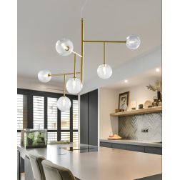 BOLLE 6 SOSPENSIONE 6 LUCI MODERNA IN METALLO NERO O ORO CON SFERE IN VETRO Illuminando - Cristalensi Shop Online