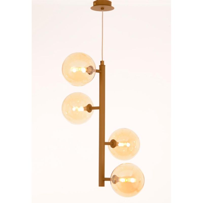BOLLE 4 SOSPENSIONE 4 LUCI MODERNA IN METALLO NERO O ORO CON SFERE IN VETRO