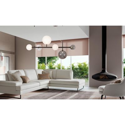 BOLLE 6 SOSPENSIONE LINEARE 6 LUCI MODERNA IN METALLO NERO CON SFERE IN VETRO COLORATO