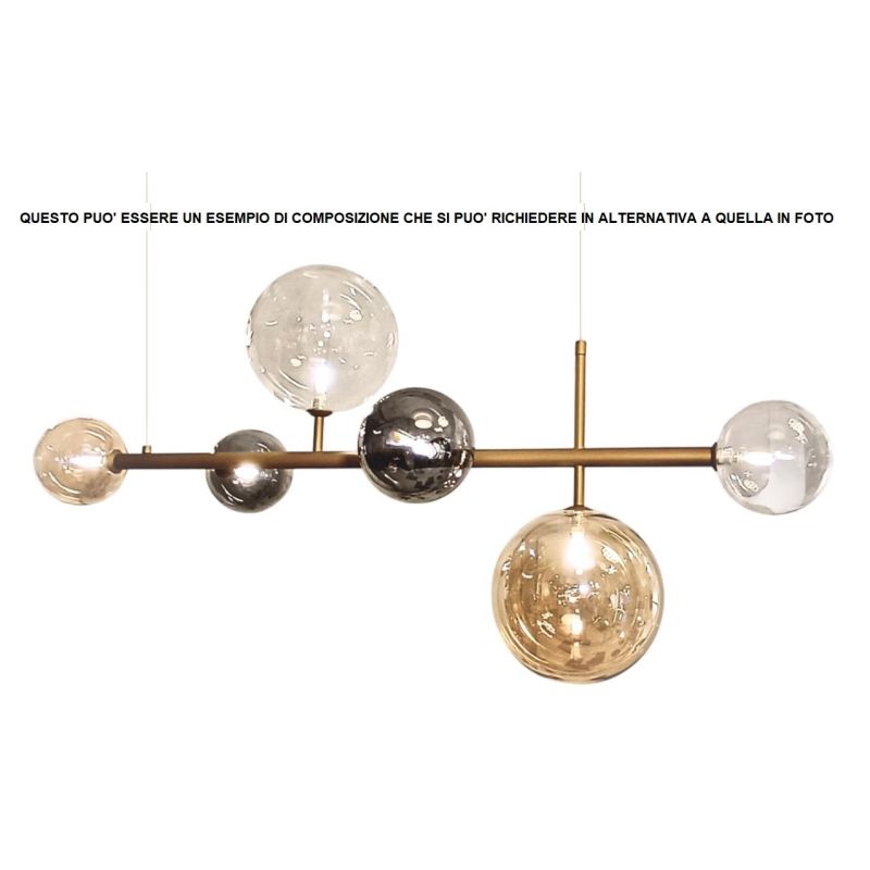 BOLLE 6 SOSPENSIONE LINEARE 6 LUCI MODERNA IN METALLO NERO CON SFERE IN VETRO COLORATO