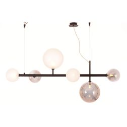 BOLLE 6 SOSPENSIONE LINEARE 6 LUCI MODERNA IN METALLO NERO CON SFERE IN VETRO COLORATO 2