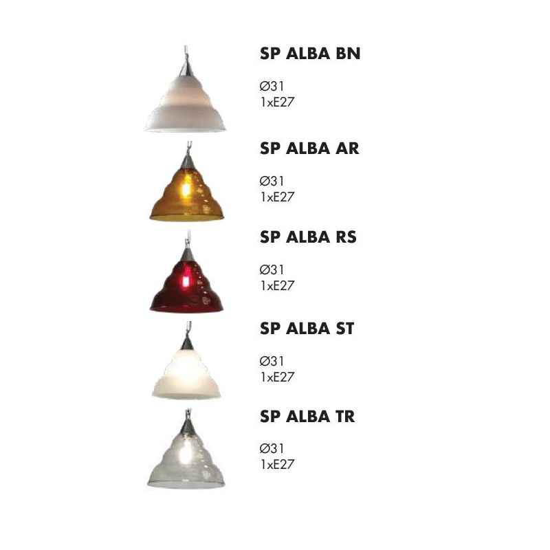 ALBA SOSPENSIONE SINGOLA D30 CM IN VETRO CENTRIFUGATO 5 COLORI LAMPADINA ATTACCO E27 DESIGN MODERNO