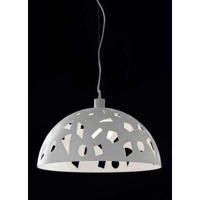 GEO SOSPENSIONE CON CUPOLA TRAFORATA IN 2 MISURE METALLO BIANCO O SABBIA LAMPADINE ATTACCO E27 MODERNA