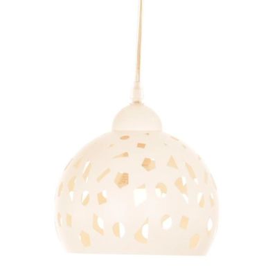 GEO SOSPENSIONE SINGOLA D16 CM TRAFORATA IN METALLO BIANCO O SABBIA LAMPADINA ATTACCO E14 MODERNA