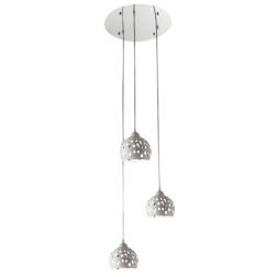 GEO SOSPENSIONE 3 LUCI D40 CM CON DIFFUSORI TRAFORATI IN METALLO BIANCO O SABBIA LAMPADINE ATTACCO E14 MODERNA 2