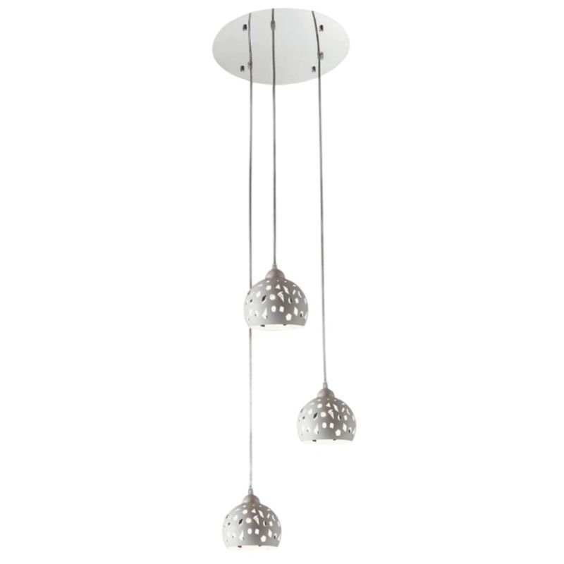 GEO SOSPENSIONE 3 LUCI D40 CM CON DIFFUSORI TRAFORATI IN METALLO BIANCO O SABBIA LAMPADINE ATTACCO E14 MODERNA