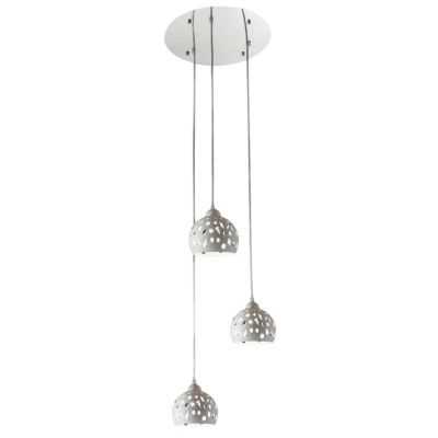 GEO SOSPENSIONE 3 LUCI D40 CM CON DIFFUSORI TRAFORATI IN METALLO BIANCO O SABBIA LAMPADINE ATTACCO E14 MODERNA