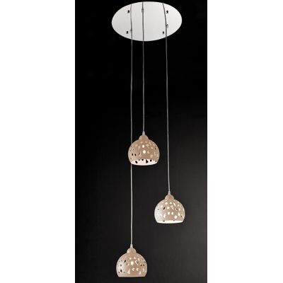 GEO SOSPENSIONE 3 LUCI D40 CM CON DIFFUSORI TRAFORATI IN METALLO BIANCO O SABBIA LAMPADINE ATTACCO E14 MODERNA