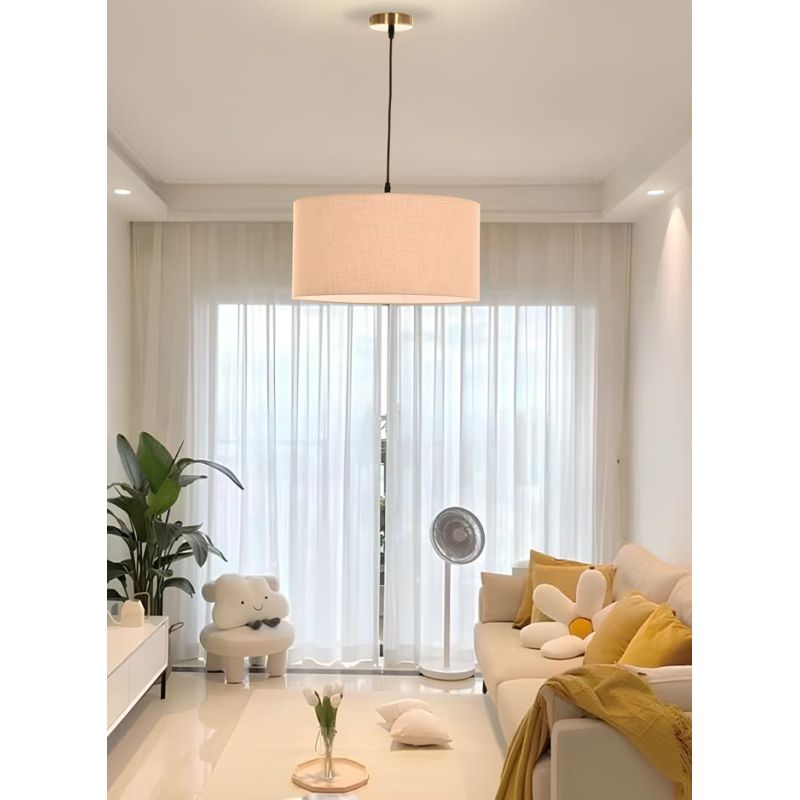 CILINDRO SOSPENSIONE SINGOLA D35 CM IN TESSUTO DI LINO 3 FINITURE COLORE LAMPADINA ATTACCO E27