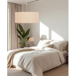 CILINDRO SOSPENSIONE SINGOLA D48 CM IN TESSUTO DI LINO 3 FINITURE COLORE LAMPADINA ATTACCO E27