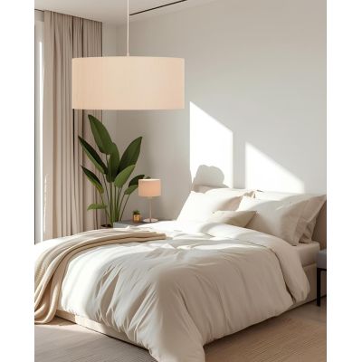CILINDRO SOSPENSIONE SINGOLA D48 CM IN TESSUTO DI LINO 3 FINITURE COLORE LAMPADINA ATTACCO E27