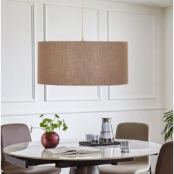CILINDRO SOSPENSIONE SINGOLA D58 CM IN TESSUTO DI LINO 3 FINITURE COLORE LAMPADINA ATTACCO E27