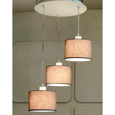 CILINDRO SOSPENSIONE 3 LUCI IN METALLO D40 CM CON PARALUMI IN TESSUTO DI LINO 3 COLORI LAMPADINE ATTACCO E27