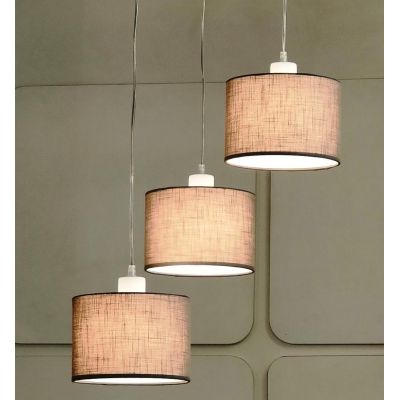 CILINDRO SOSPENSIONE 3 LUCI IN METALLO D40 CM CON PARALUMI IN TESSUTO DI LINO 3 COLORI LAMPADINE ATTACCO E27