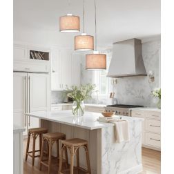 CILINDRO SOSPENSIONE 3 LUCI IN METALLO D40 CM CON PARALUMI IN TESSUTO DI LINO 3 COLORI LAMPADINE ATTACCO E27 2