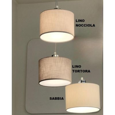 CILINDRO SOSPENSIONE 3 LUCI IN METALLO D40 CM CON PARALUMI IN TESSUTO DI LINO 3 COLORI LAMPADINE ATTACCO E27