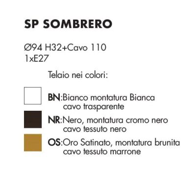 SOMBRERO SOSPENSIONE SINGOLA IN METALLO NERO,ORO O BIANCO ORIGINALE LAMPADINA ATTACCO E27