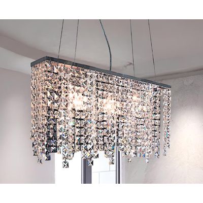 MESSICO LAMPADARIO RETTANGOLARE 63X15 CM CON PENDAGLIERIA IN CRISTALLO E MONTATURA CROMO Illuminando - Cristalensi Shop Online