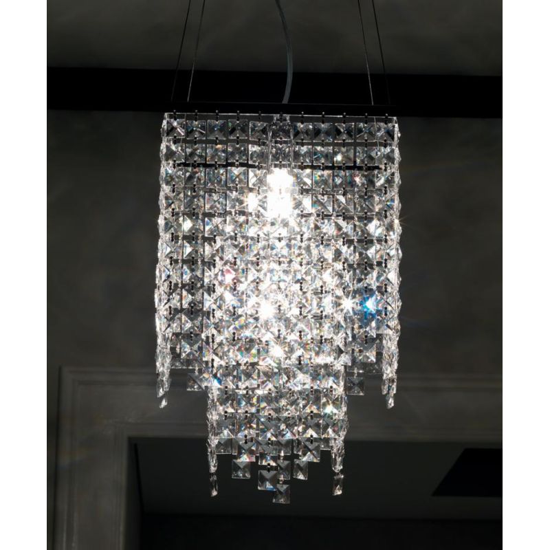 MAYA SOSPENSIONE QUADRATA CON CRISTALLI 3 LUCI Illuminando - Cristalensi Shop Online