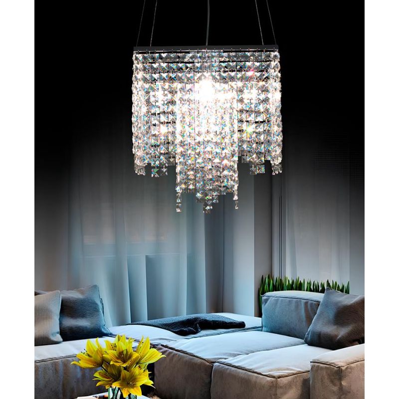 MAYA SOSPENSIONE QUADRATA CON CRISTALLI 5 LUCI Illuminando - Cristalensi Shop Online