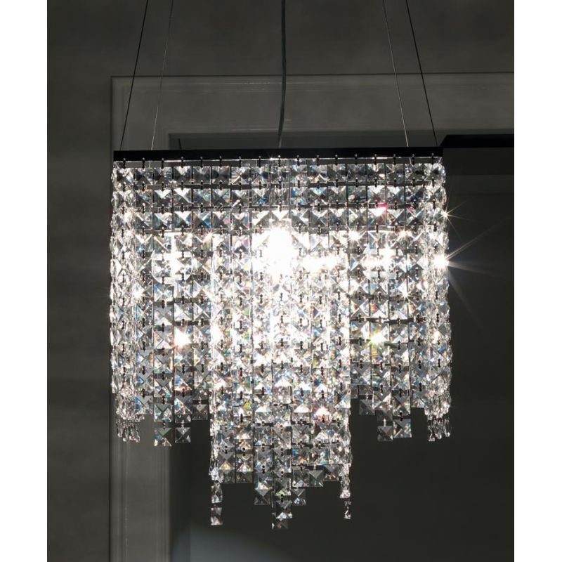 MAYA SOSPENSIONE QUADRATA CON CRISTALLI 5 LUCI Illuminando - Cristalensi Shop Online