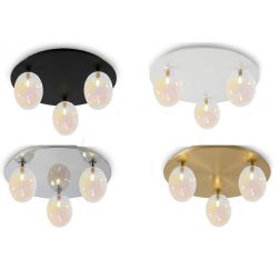UVA PLAFONIERA 3 LUCI CON SFERE IN VETRO IRIDESCENTE E BASE IN 4 COLORI LAMPADINE ATTACCO G9 MODERNA
