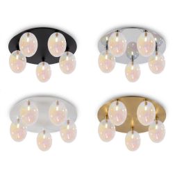 UVA PLAFONIERA 5 LUCI CON SFERE IN VETRO IRIDESCENTE E BASE IN 4 COLORI LAMPADINE ATTACCO G9 MODERNA