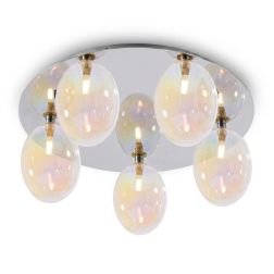 UVA PLAFONIERA 5 LUCI D60 CM CON SFERE IN VETRO IRIDESCENTE E BASE IN 4 COLORI LAMPADINE ATTACCO G9 MODERNA