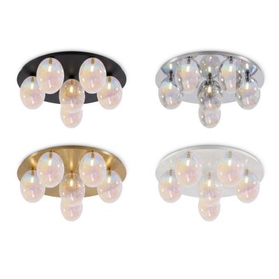 UVA PLAFONIERA 6 LUCI D60 CM CON SFERE IN VETRO IRIDESCENTE E BASE IN 4 COLORI LAMPADINE ATTACCO G9 MODERNA