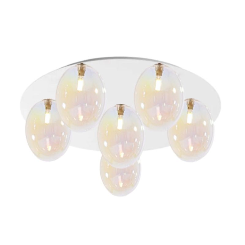 UVA PLAFONIERA 6 LUCI D60 CM CON SFERE IN VETRO IRIDESCENTE E BASE IN 4 COLORI LAMPADINE ATTACCO G9 MODERNA