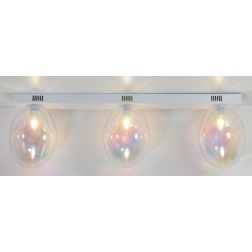 UVA PLAFONIERA LINEARE 3 LUCI L72 CM CON SFERE IN VETRO IRIDESCENTE E BASE IN 4 COLORI LAMPADINE ATTACCO G9