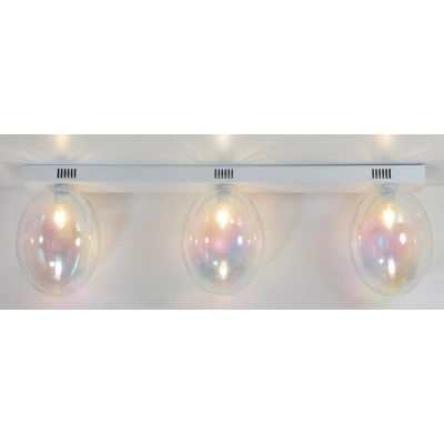 UVA PLAFONIERA LINEARE 3 LUCI L72 CM CON SFERE IN VETRO IRIDESCENTE E BASE IN 4 COLORI LAMPADINE ATTACCO G9