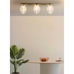 UVA PLAFONIERA LINEARE 3 LUCI L72 CM CON SFERE IN VETRO IRIDESCENTE E BASE IN 4 COLORI LAMPADINE ATTACCO G9 2