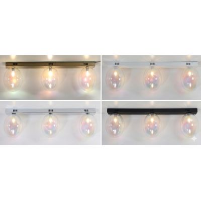 UVA PLAFONIERA LINEARE 3 LUCI L72 CM CON SFERE IN VETRO IRIDESCENTE E BASE IN 4 COLORI LAMPADINE ATTACCO G9