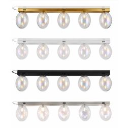 UVA PLAFONIERA LINEARE 5 LUCI L130 CM CON SFERE IN VETRO IRIDESCENTE E BASE IN 4 COLORI LAMPADINE ATTACCO G9