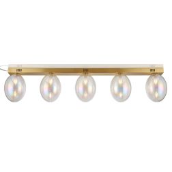 UVA PLAFONIERA LINEARE 5 LUCI L130 CM CON SFERE IN VETRO IRIDESCENTE E BASE IN 4 COLORI LAMPADINE ATTACCO G9 2