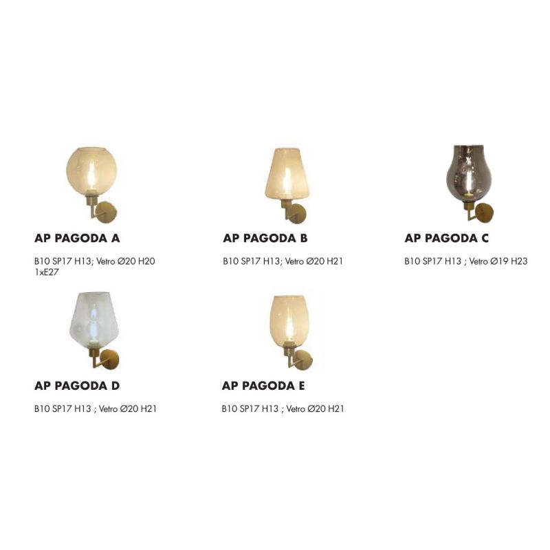 PAGODA APPLIQUE CON SFERA IN VETRO AMBRA E MONTATURA IN METALLO 4 COLORI LAMPADINA ATTACCO E27 MODERNA