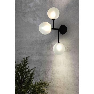 BOLLE 3 LAMPADA DA PARETE O SOFFITTO MODERNA IN METALLO NERO O ORO CON 3 SFERE IN VETRO