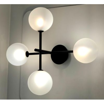 BOLLE 4 PLAFONIERA 4 LUCI MODERNA IN METALLO NERO O ORO OPACO CON SFERE IN VETRO Illuminando - Cristalensi Shop Online