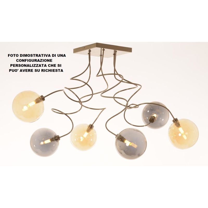 GINA PLAFONIERA 6 LUCI CON BRACCI FLESSIBILI CROMO O NICHEL CON SFERE IN VETRO COLORATO LAMPADINE ATTACCO G9
