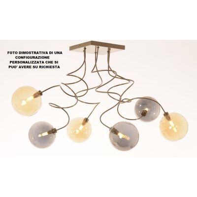 GINA PLAFONIERA 6 LUCI CON BRACCI FLESSIBILI CROMO O NICHEL CON SFERE IN VETRO COLORATO LAMPADINE ATTACCO G9