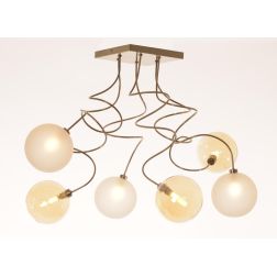 GINA PLAFONIERA 6 LUCI CON BRACCI FLESSIBILI CROMO O NICHEL CON SFERE IN VETRO COLORATO LAMPADINE ATTACCO G9
