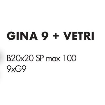 GINA PLAFONIERA 9 LUCI CON BRACCI FLESSIBILI CROMO O NICHEL CON SFERE IN VETRO COLORATO LAMPADINE ATTACCO G9