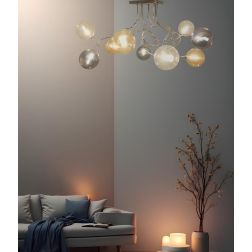 GINA PLAFONIERA 9 LUCI CON BRACCI FLESSIBILI CROMO O NICHEL CON SFERE IN VETRO COLORATO LAMPADINE ATTACCO G9 2