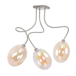 GINA UVA PLAFONIERA 3 LUCI CON BRACCI FLESSIBILI CROMO O NICHEL CON SFERE IN VETRO IRIDESCENTE LAMPADINE ATTACCO G9