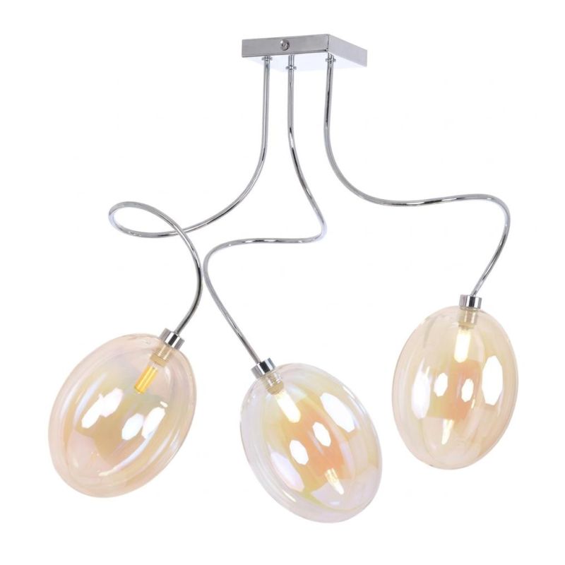 GINA UVA PLAFONIERA 3 LUCI CON BRACCI FLESSIBILI CROMO O NICHEL CON SFERE IN VETRO IRIDESCENTE LAMPADINE ATTACCO G9