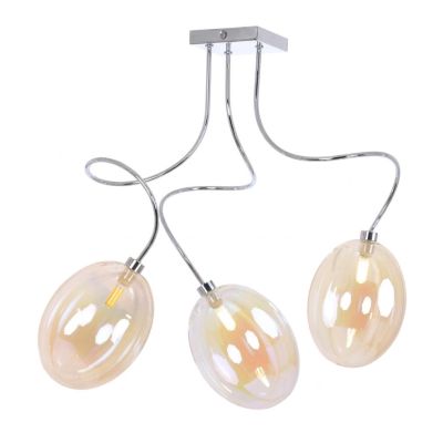 GINA UVA PLAFONIERA 3 LUCI CON BRACCI FLESSIBILI CROMO O NICHEL CON SFERE IN VETRO IRIDESCENTE LAMPADINE ATTACCO G9