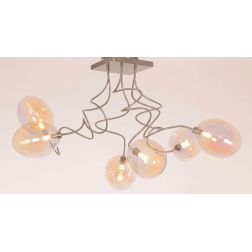 GINA UVA PLAFONIERA 6 LUCI CON BRACCI FLESSIBILI CROMO O NICHEL CON SFERE IN VETRO IRIDESCENTE LAMPADINE ATTACCO G9