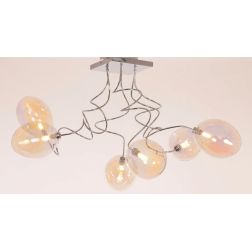 GINA UVA PLAFONIERA 6 LUCI CON BRACCI FLESSIBILI CROMO O NICHEL CON SFERE IN VETRO IRIDESCENTE LAMPADINE ATTACCO G9 2